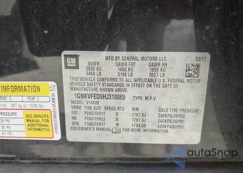 2017 Chevrolet Traverse Ls from USA, damaged, VIN 1GNKVFED9HJ310069